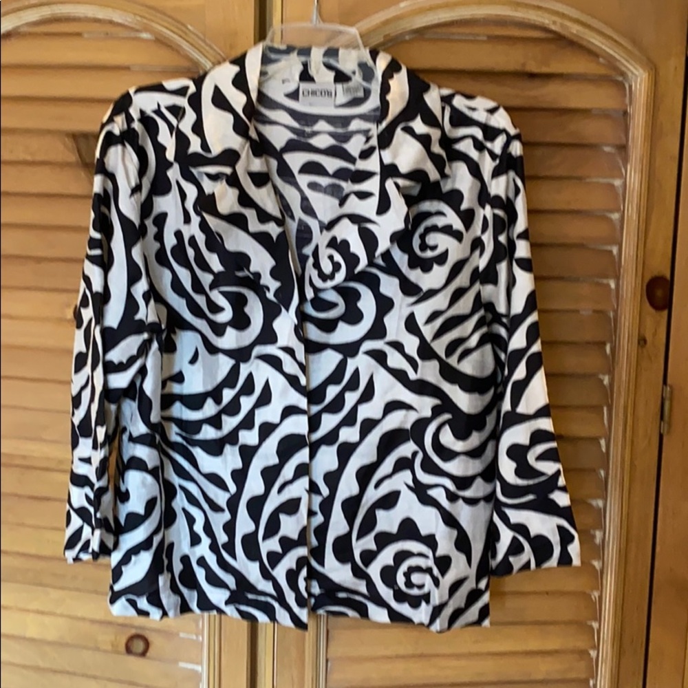 Chico’s Silk size 2 blouse 3/4 sleeve Black Pearl